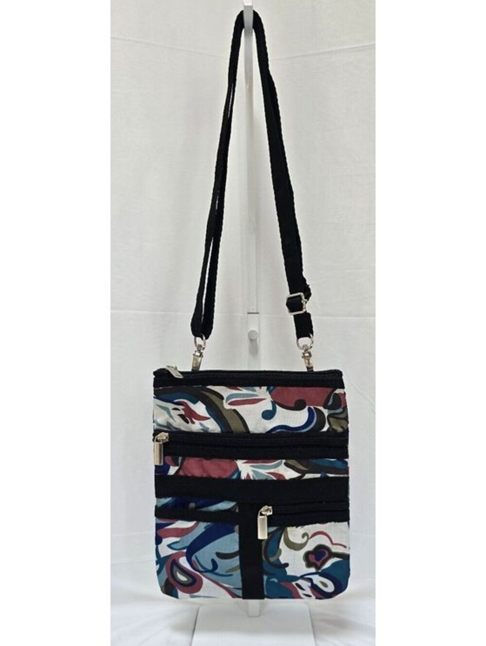 Floral Paisley Multi Pocket Organizer Crossbody Bag Adjustable Strap